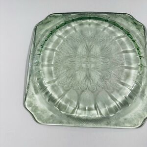 Vtg Green Depression Glass "Adams Design" Platter by Jeannette Glass Col 1930’s